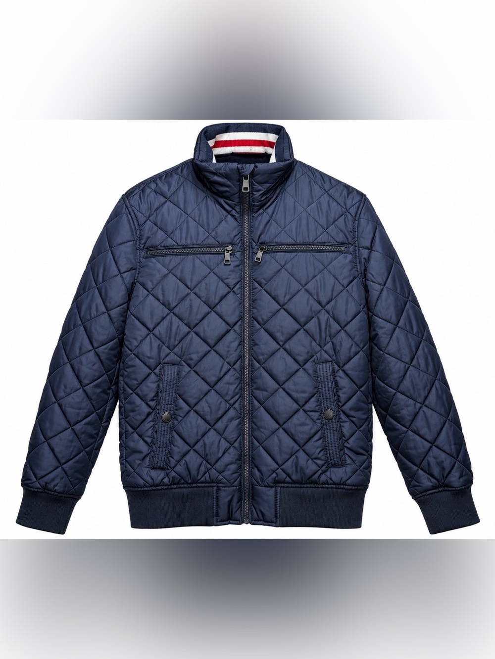 Tommy Hilfiger Womens S Navy Blue Quilted Bomber Jacket Full Zip Pockets